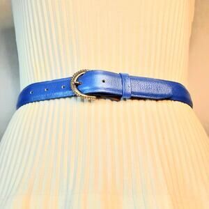 Emmanuel Canada Leather Womens Belt Medium Waist Cornflower Blue